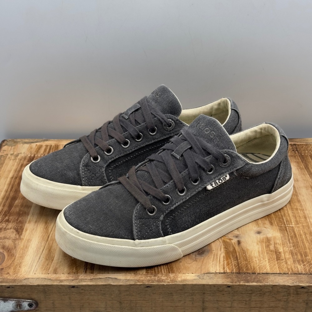Taos Plim Soul Charcoal Grey Canvas Sneakers 7.5W PLS-13644 Low Top Shoes